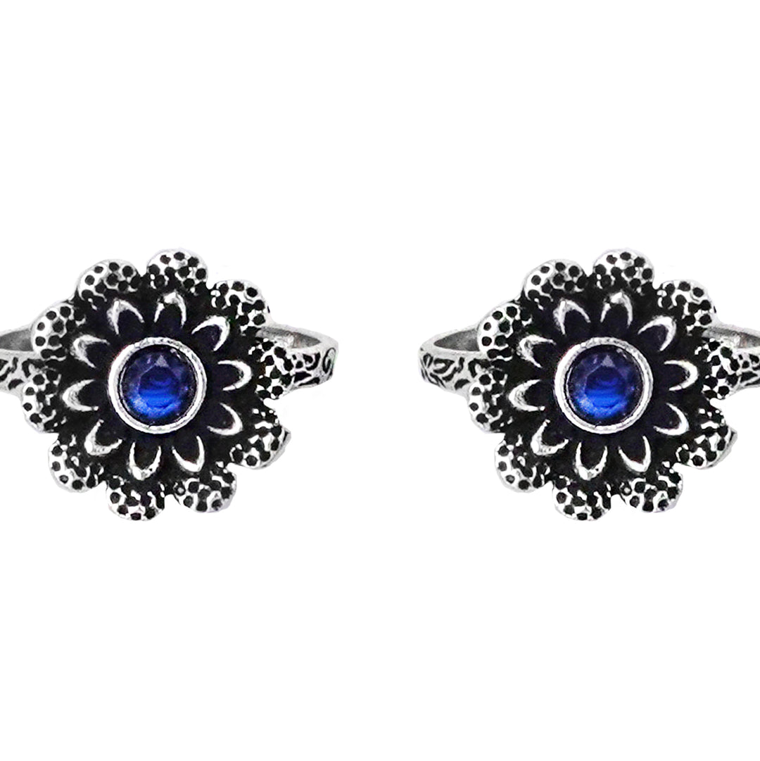 Teejh Tishya Dark Blue Stone Silver Oxidised Toe Rings