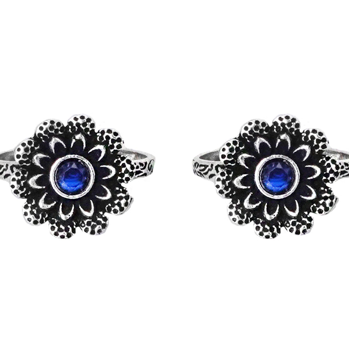 Teejh Tishya Dark Blue Stone Silver Oxidised Toe Rings