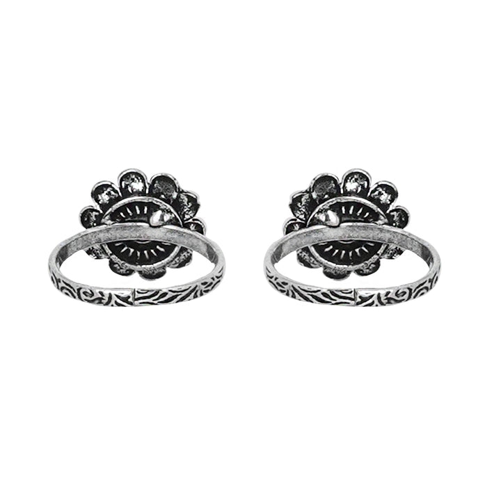 Teejh Tishya Dark Blue Stone Silver Oxidised Toe Rings