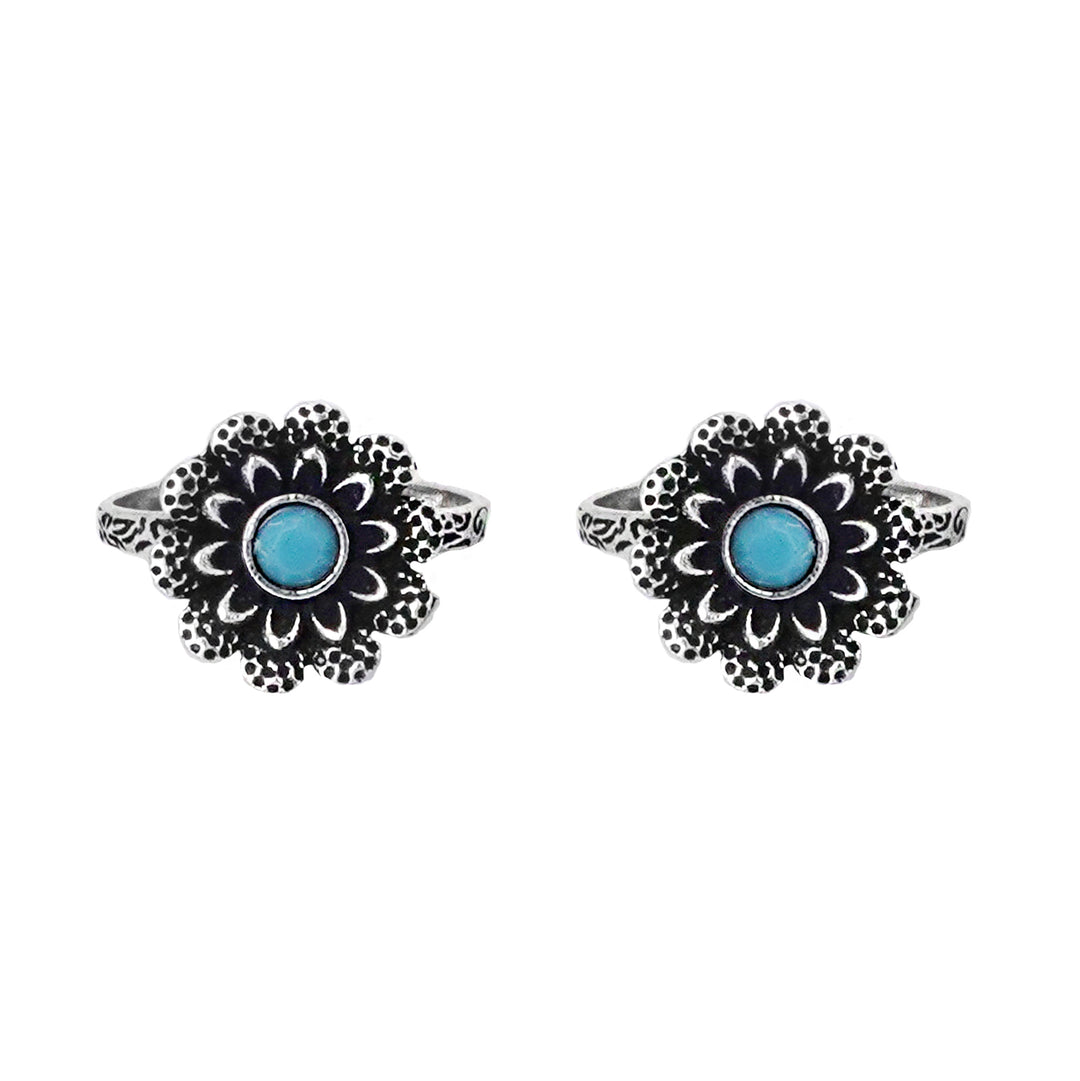Teejh Tishya Light Blue Stone Silver Oxidised Toe Rings