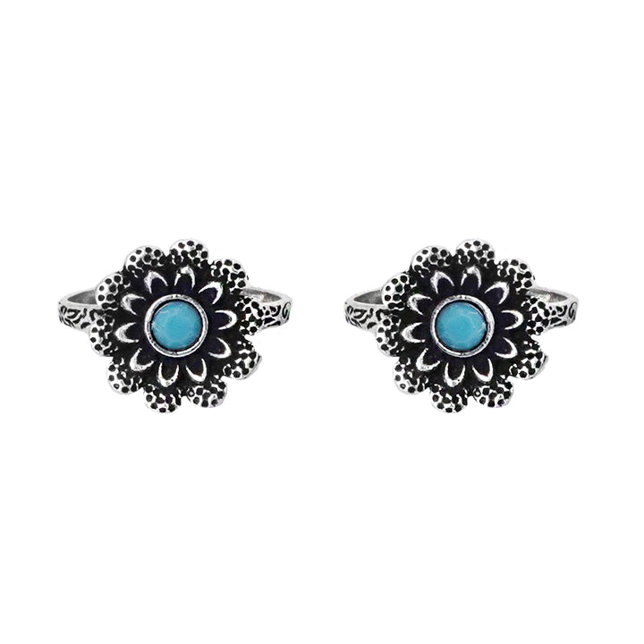 Teejh Tishya Light Blue Stone Silver Oxidised Toe Rings