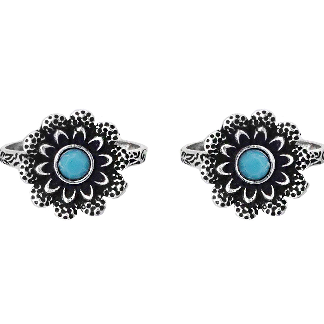 Teejh Tishya Light Blue Stone Silver Oxidised Toe Rings