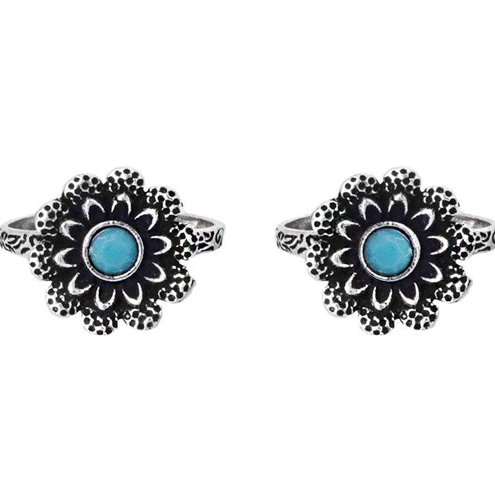 Teejh Tishya Light Blue Stone Silver Oxidised Toe Rings