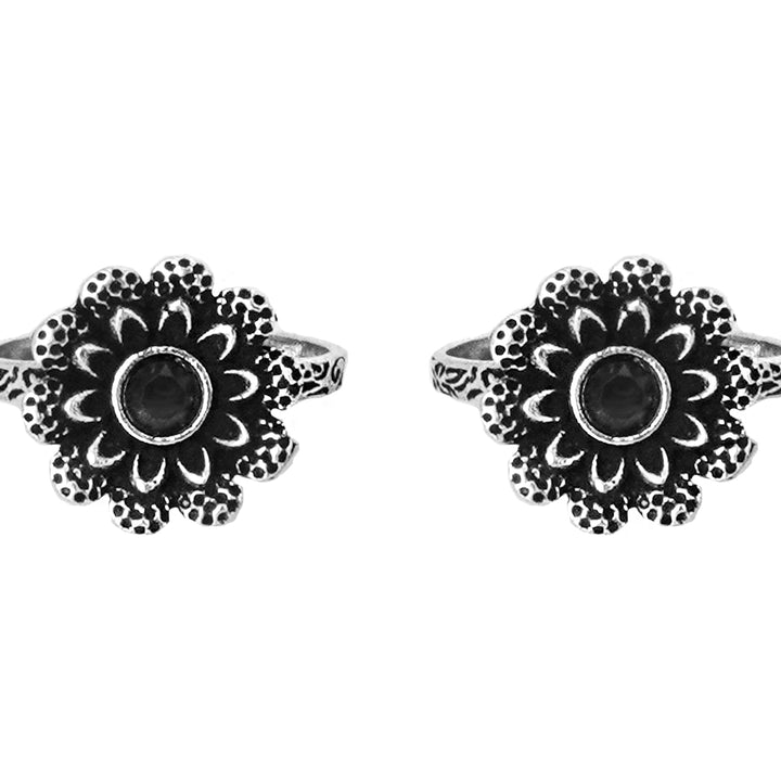 Teejh Tishya Black Stone Silver Oxidised Toe Rings