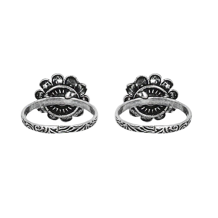 Teejh Tishya White Stone Silver Oxidised Toe Rings