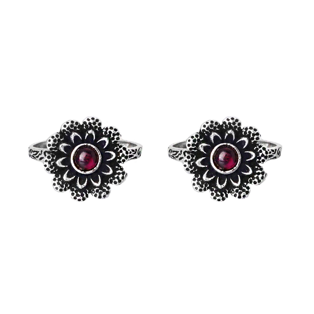 Teejh Tishya Pink Stone Silver Oxidised Toe Rings