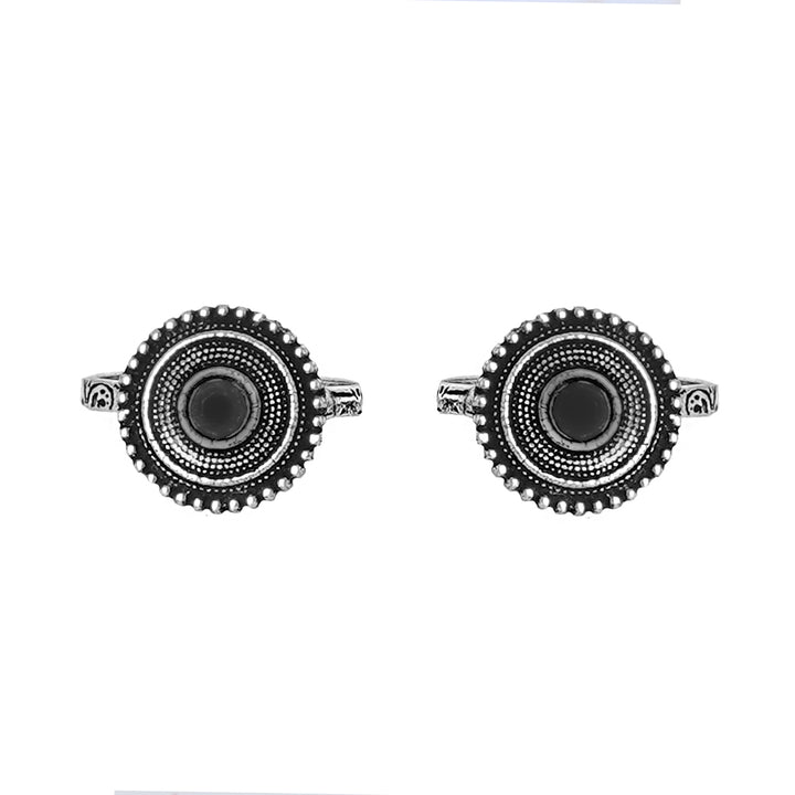 Teejh Shaanvi Black Stone Silver Oxidised Toe Rings