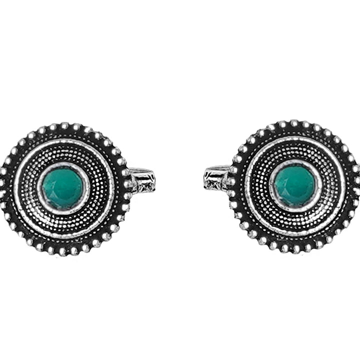 Teejh Shaanvi Green Stone Silver Oxidised Toe Rings