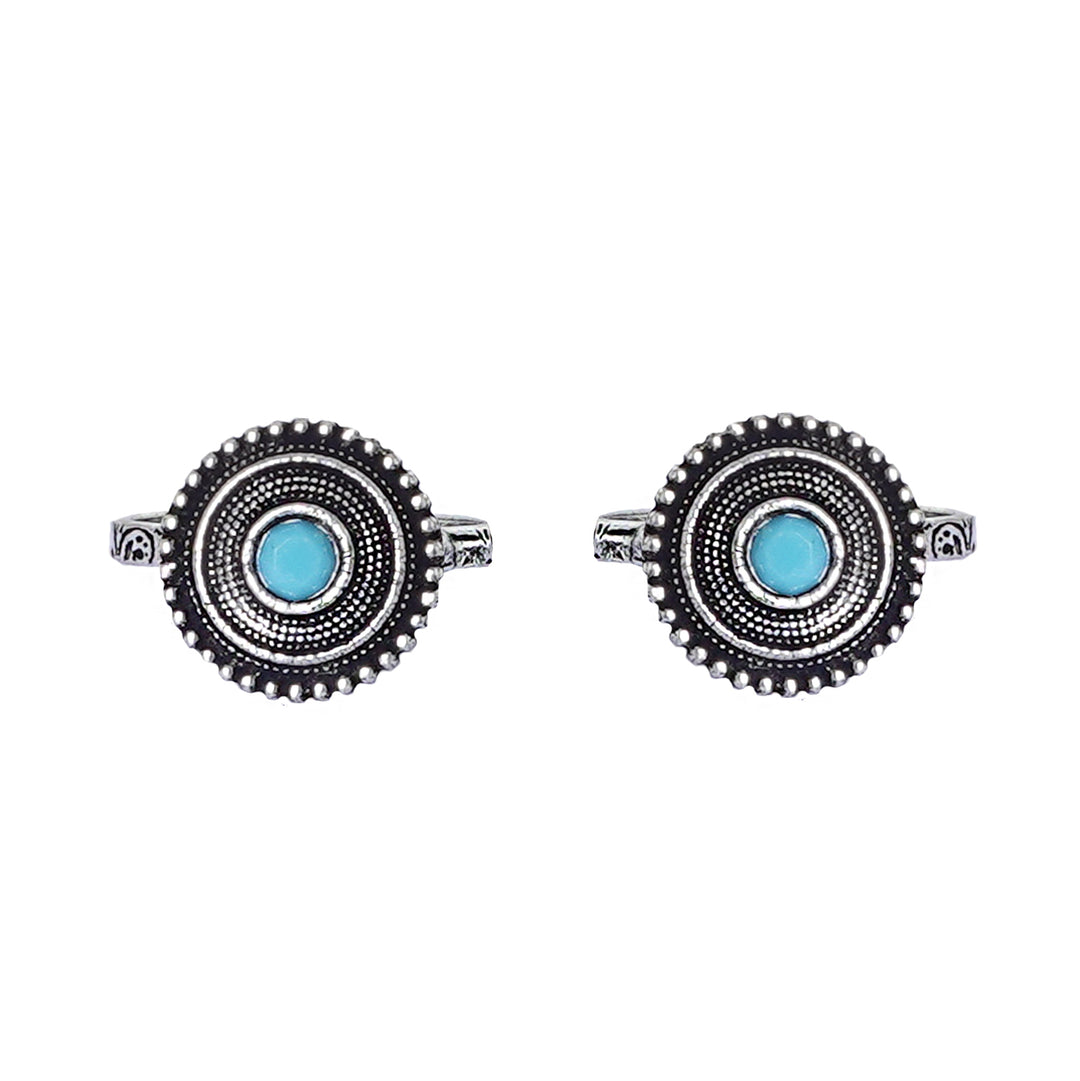 Teejh Shaanvi Light Blue Stone Silver Oxidised Toe Rings