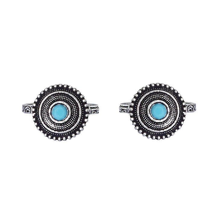 Teejh Shaanvi Light Blue Stone Silver Oxidised Toe Rings