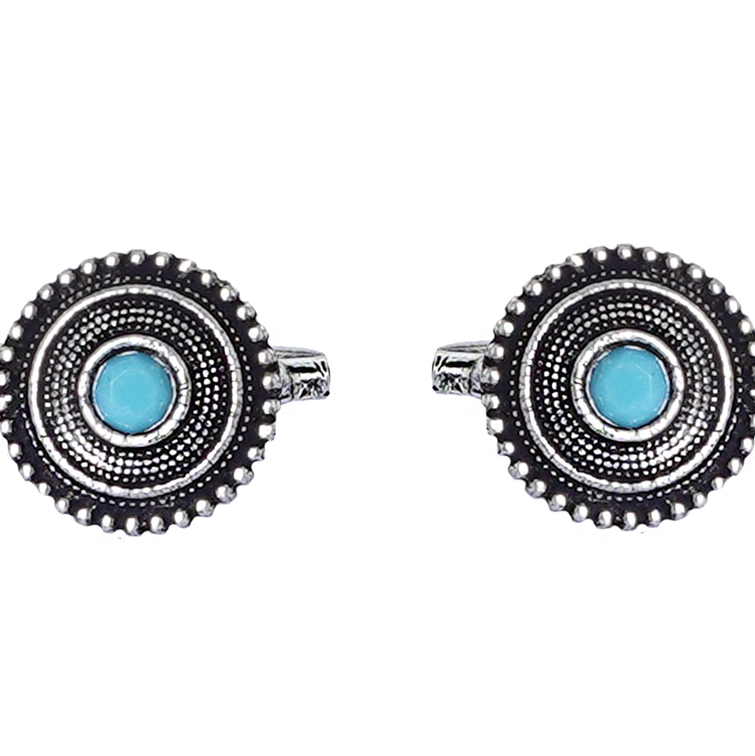 Teejh Shaanvi Light Blue Stone Silver Oxidised Toe Rings
