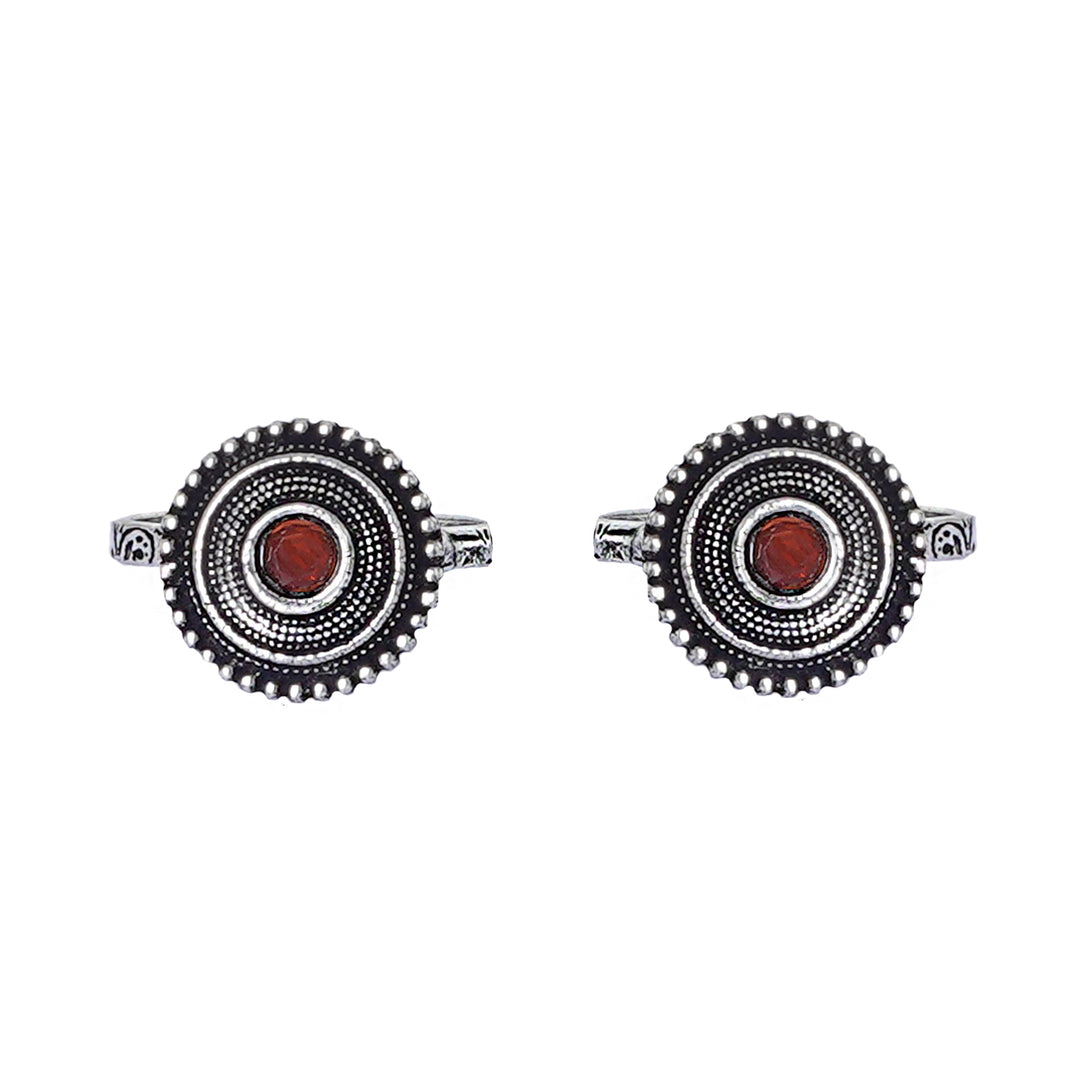 Teejh Shaanvi Orange Stone Silver Oxidised Toe Rings
