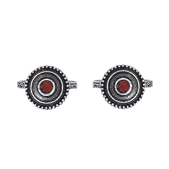 Teejh Shaanvi Orange Stone Silver Oxidised Toe Rings