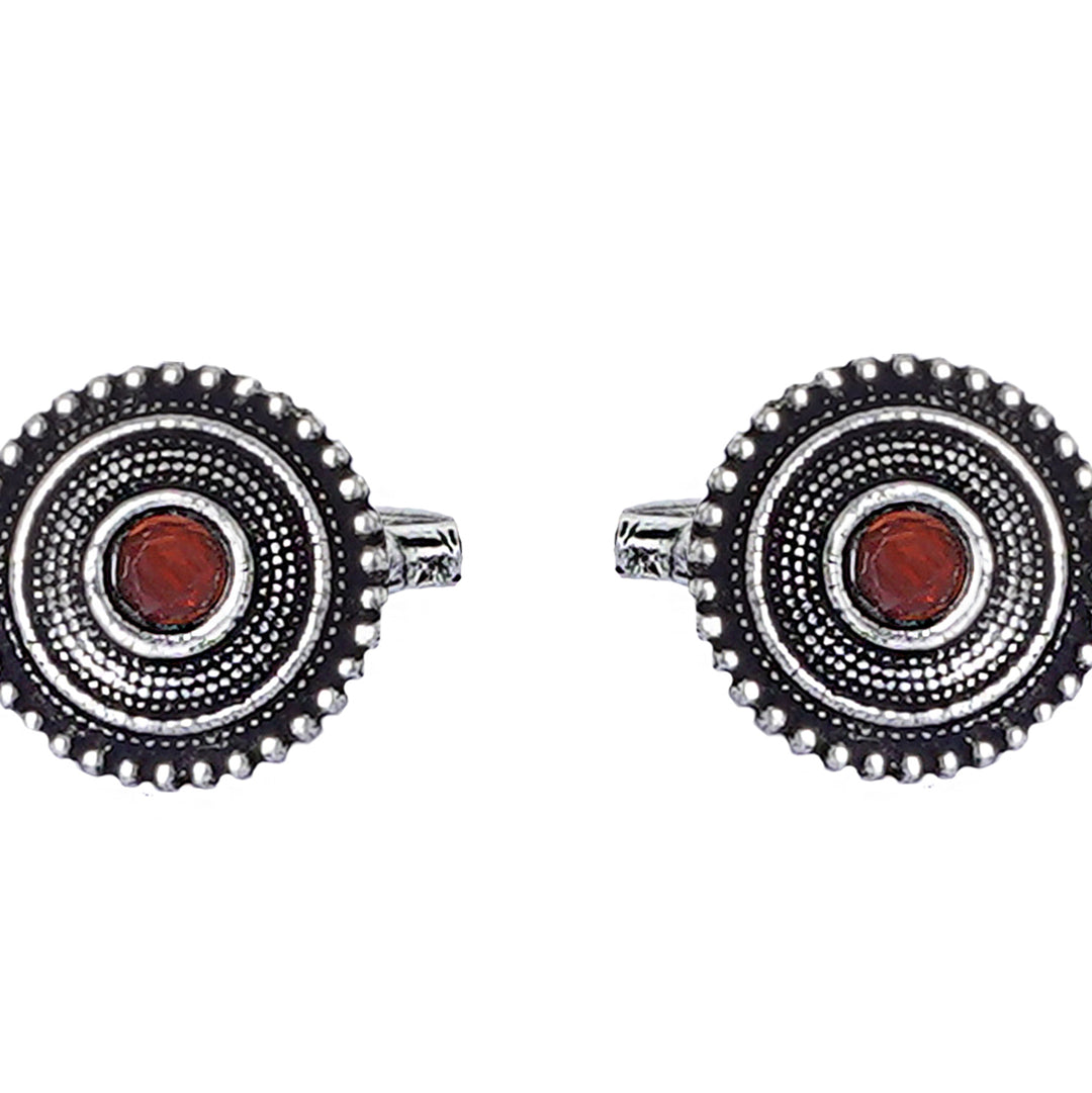 Teejh Shaanvi Orange Stone Silver Oxidised Toe Rings