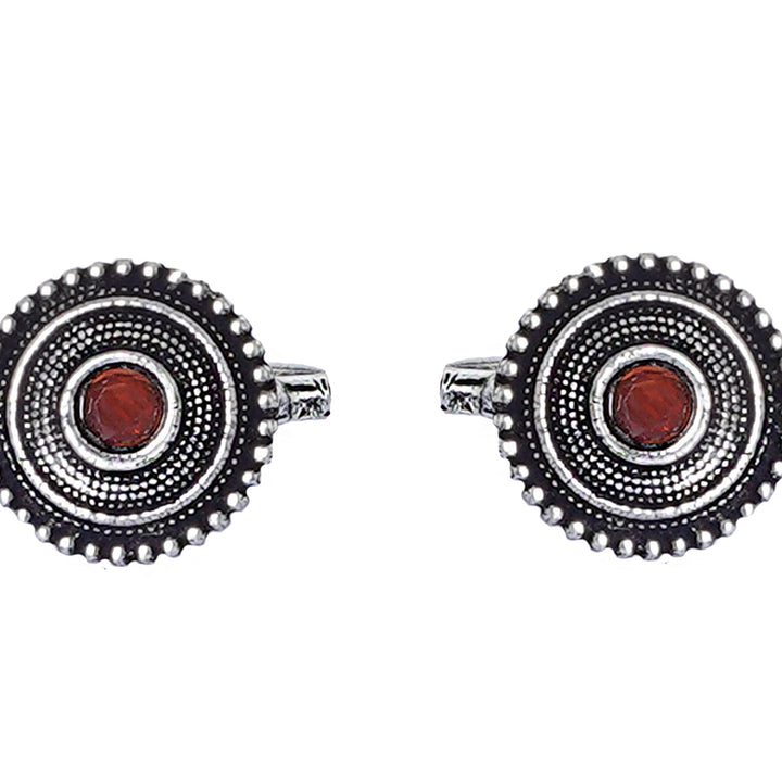 Teejh Shaanvi Orange Stone Silver Oxidised Toe Rings