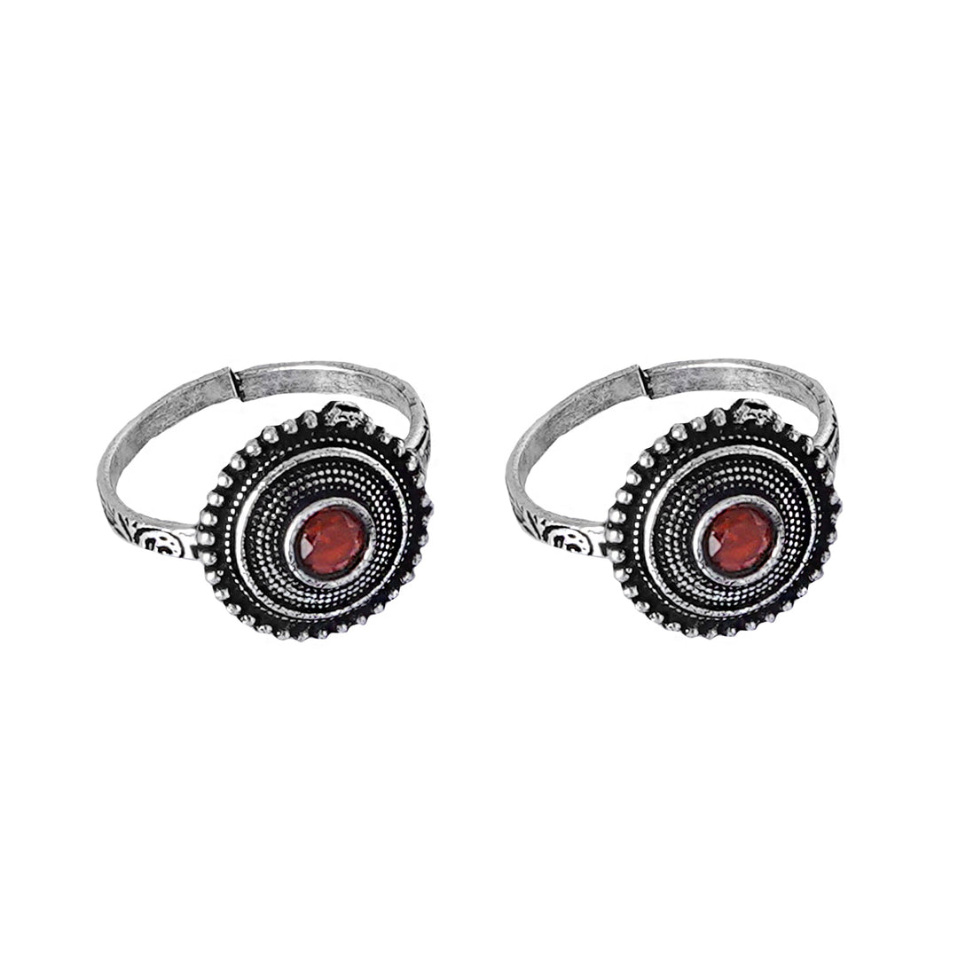 Teejh Shaanvi Orange Stone Silver Oxidised Toe Rings