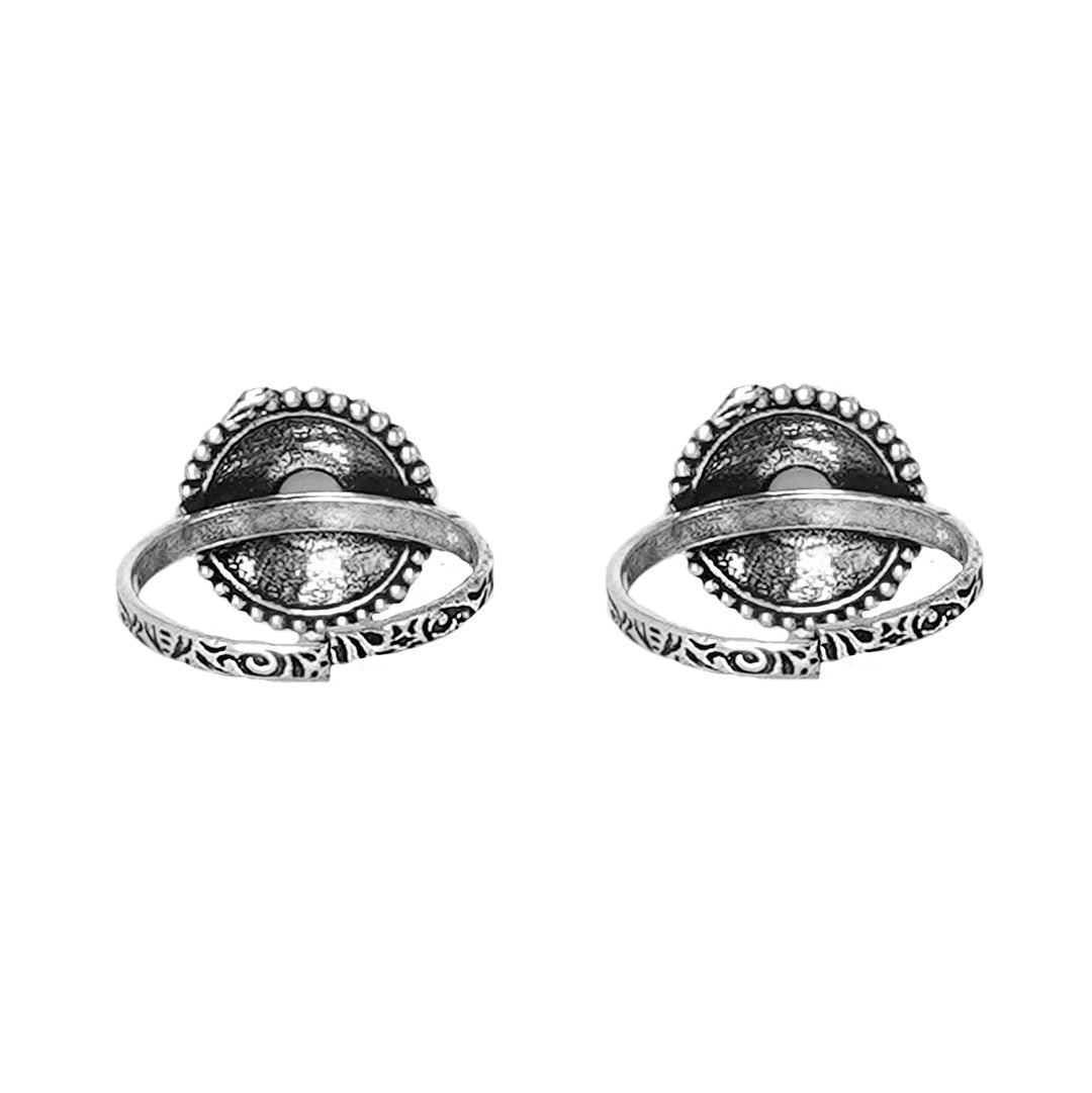 Teejh Shaanvi Orange Stone Silver Oxidised Toe Rings