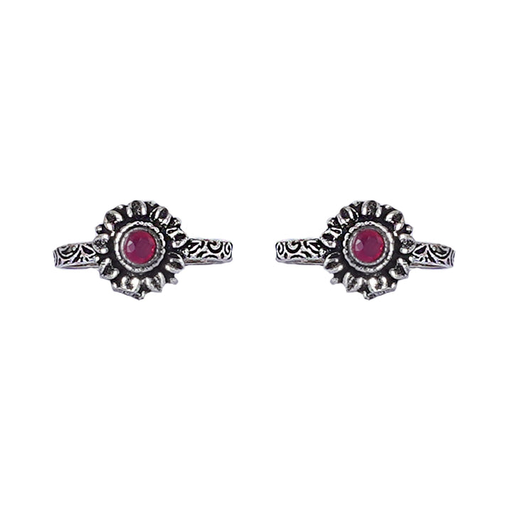 Teejh Kaina Red Stone Silver Oxidised Toe Rings