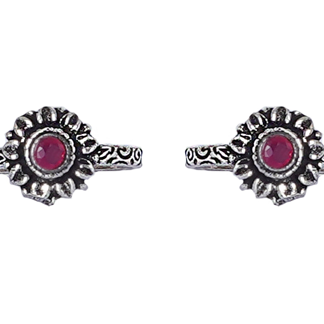 Teejh Kaina Red Stone Silver Oxidised Toe Rings