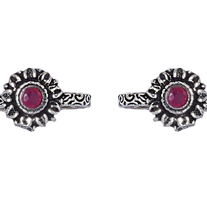 Teejh Kaina Red Stone Silver Oxidised Toe Rings