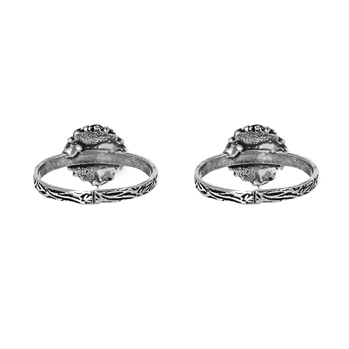 Teejh Kaina Red Stone Silver Oxidised Toe Rings
