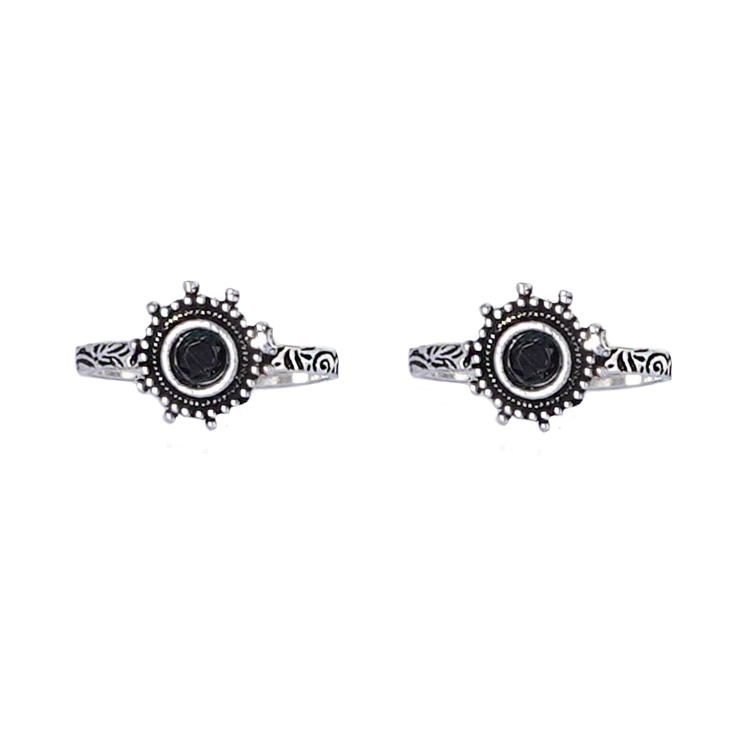 Teejh Vihana Black Stone Silver Oxidised Toe Rings