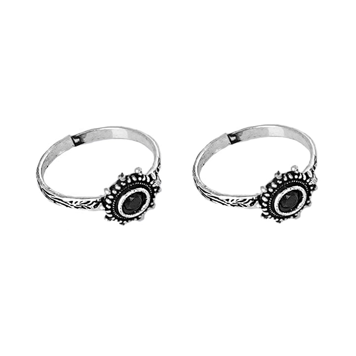 Teejh Vihana Black Stone Silver Oxidised Toe Rings