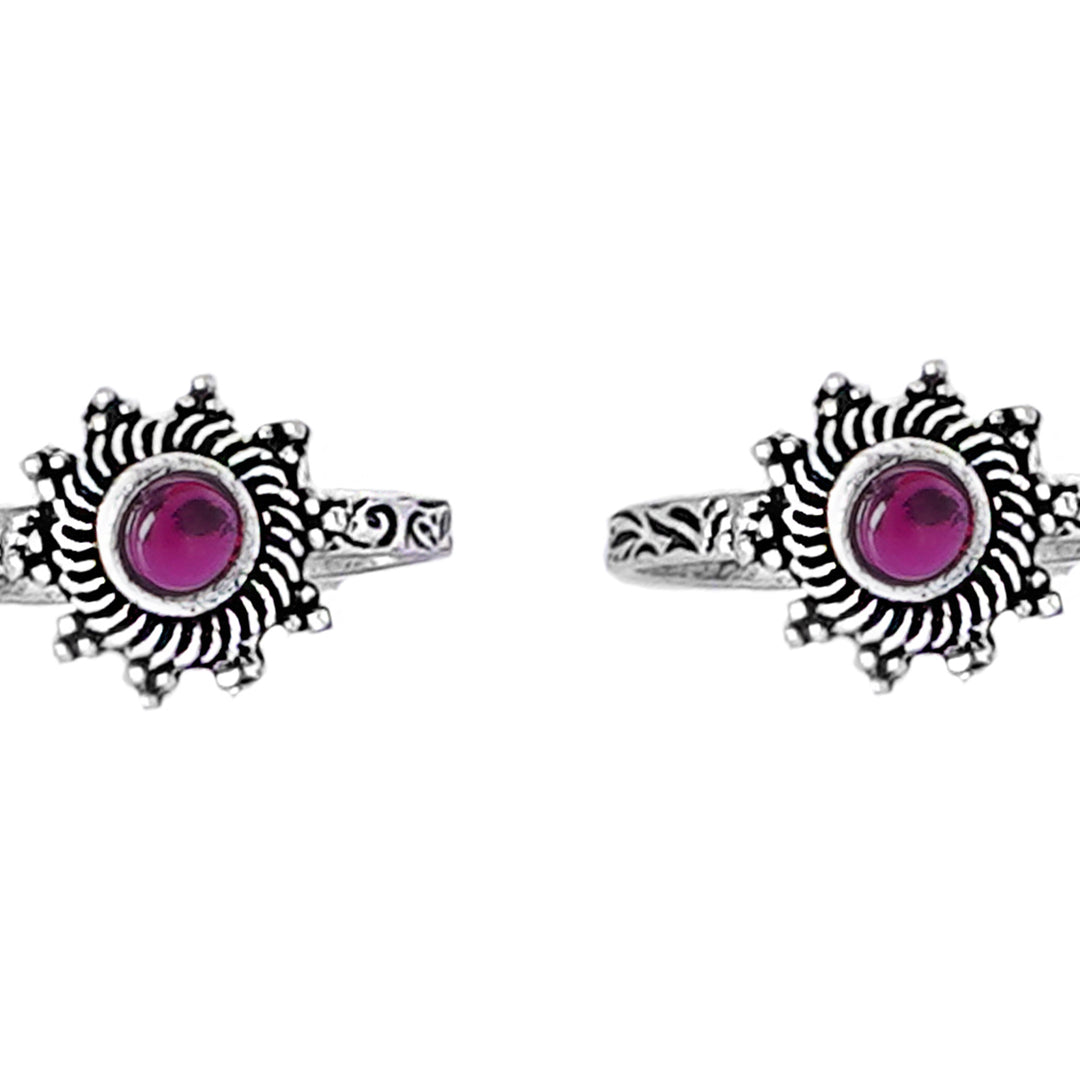 Teejh Rishika Pink Stone Silver Oxidised Toe Rings