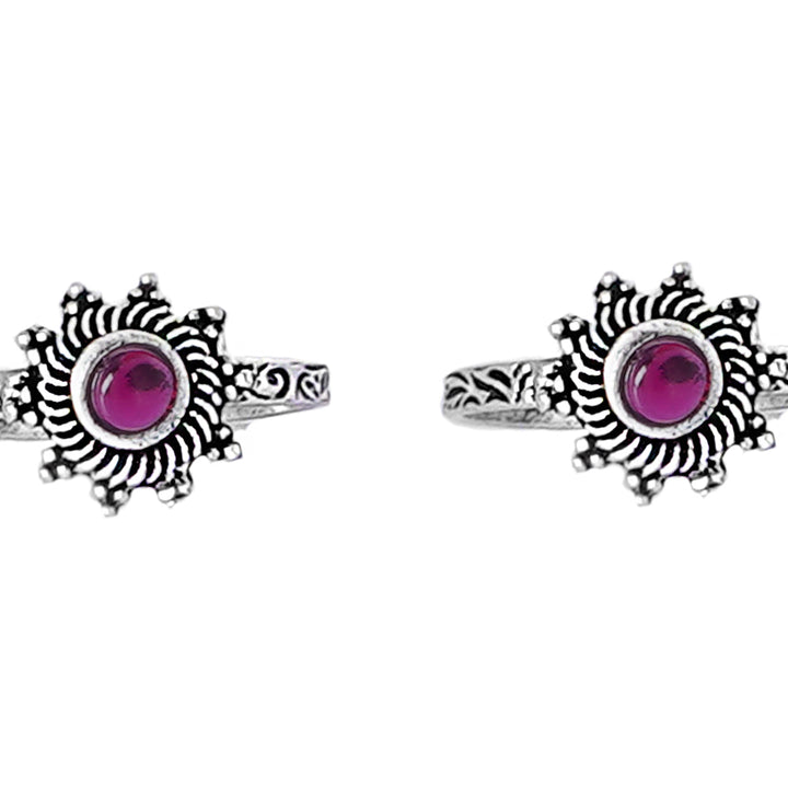 Teejh Rishika Pink Stone Silver Oxidised Toe Rings