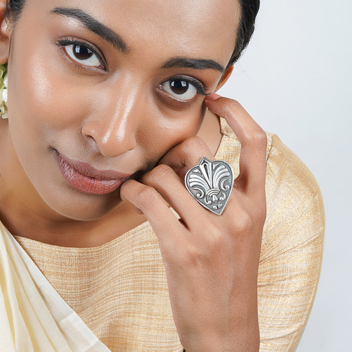 Teejh Aadarsha Floral Silver Oxidised Ring