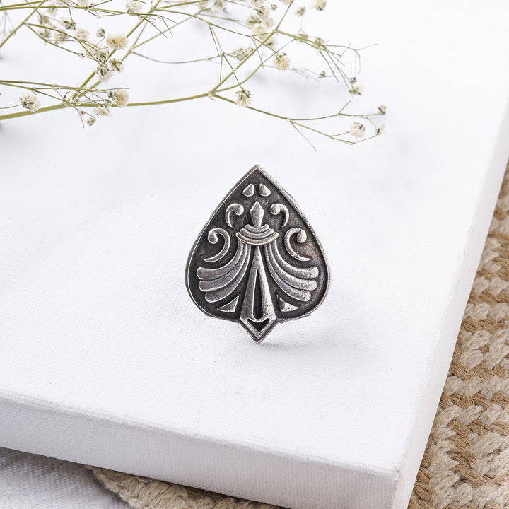 Teejh Aadarsha Floral Silver Oxidised Ring