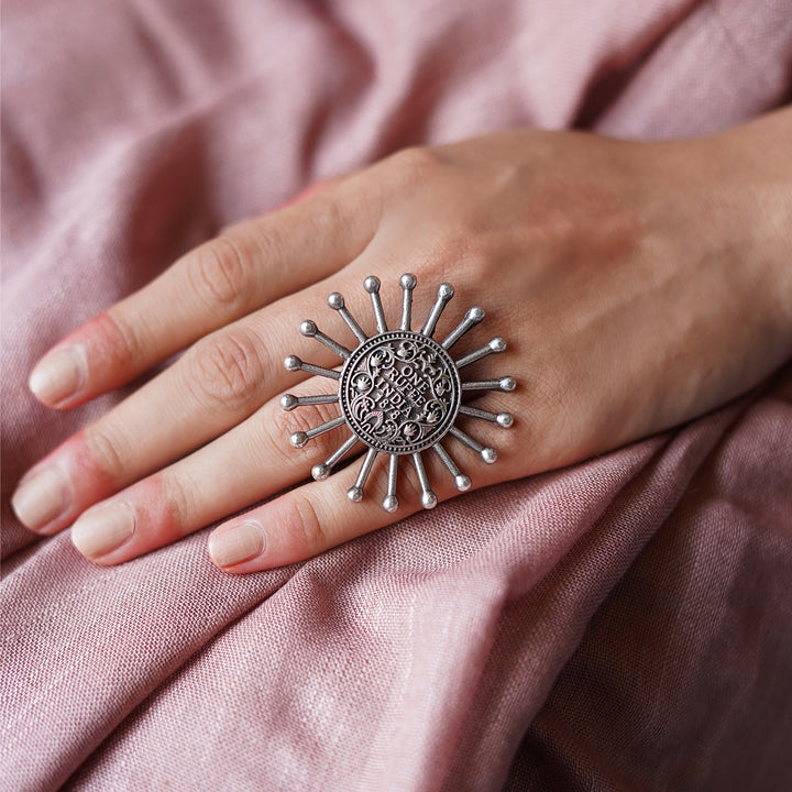 Teejh Omisha Silver Oxidised Ring