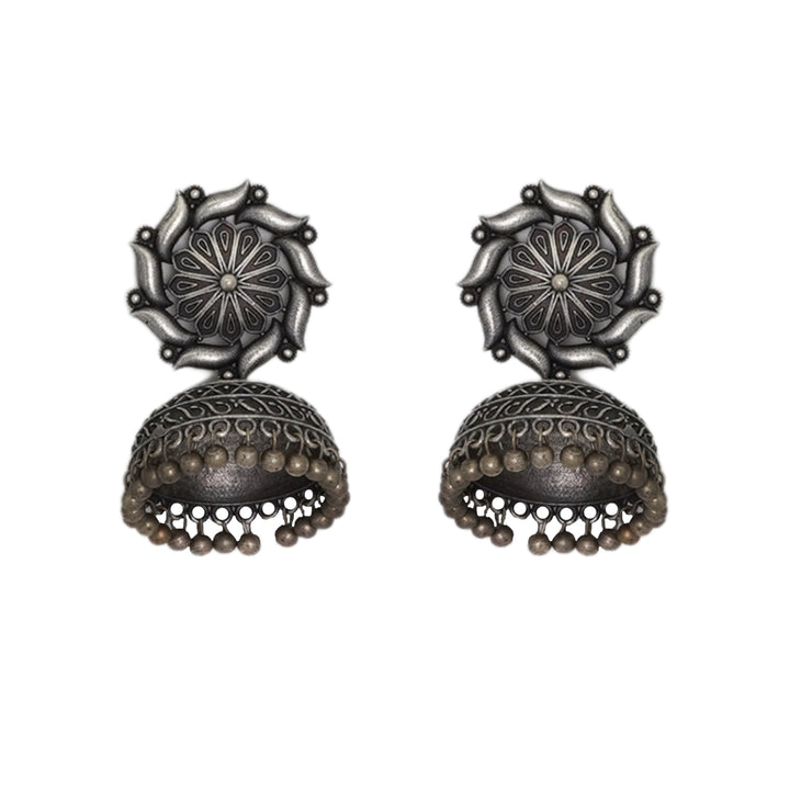 Teejh Prisha Silver Oxidised Floral Jhumki Earrings