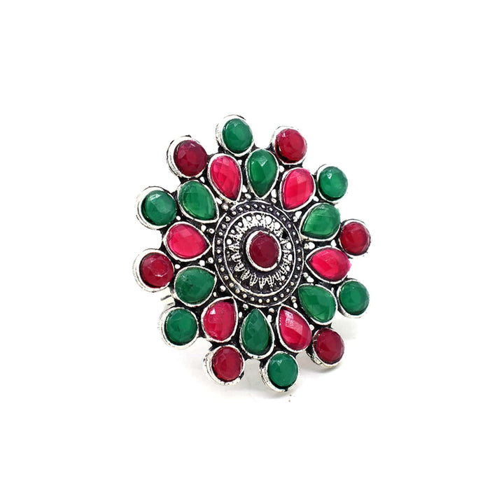 Vani Multi Colored Stone Silver Ring - Teejh