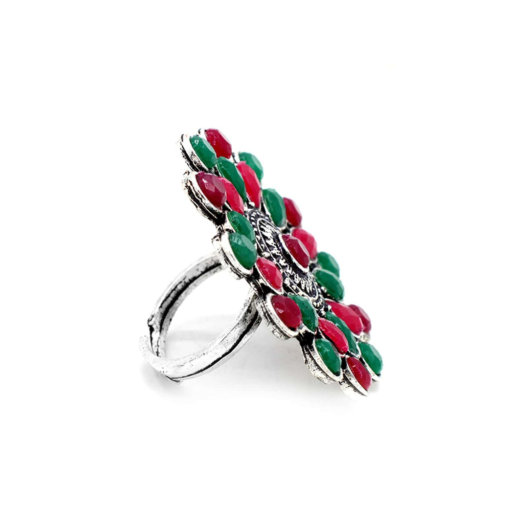 Vani Multi Colored Stone Silver Ring - Teejh