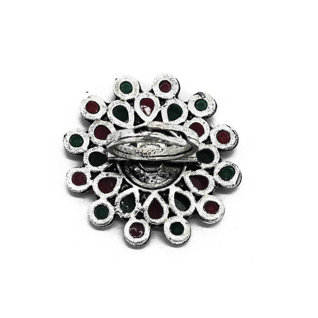 Vani Multi Colored Stone Silver Ring - Teejh