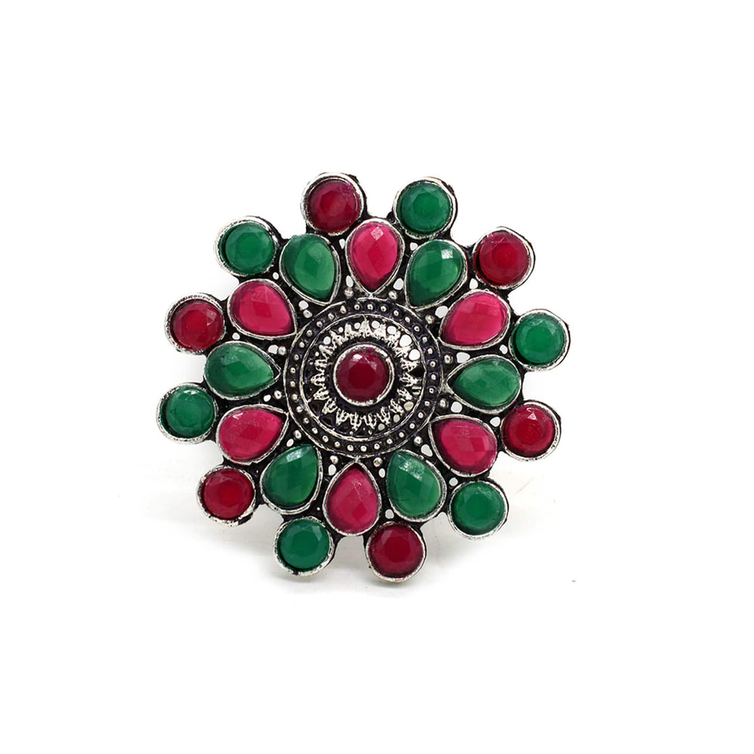 Vani Multi Colored Stone Silver Ring - Teejh