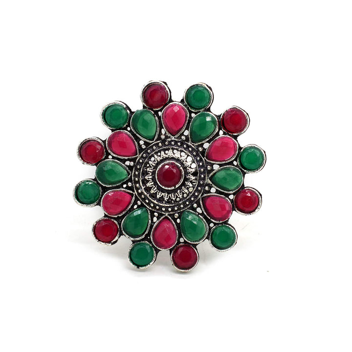 Vani Multi Colored Stone Silver Ring - Teejh