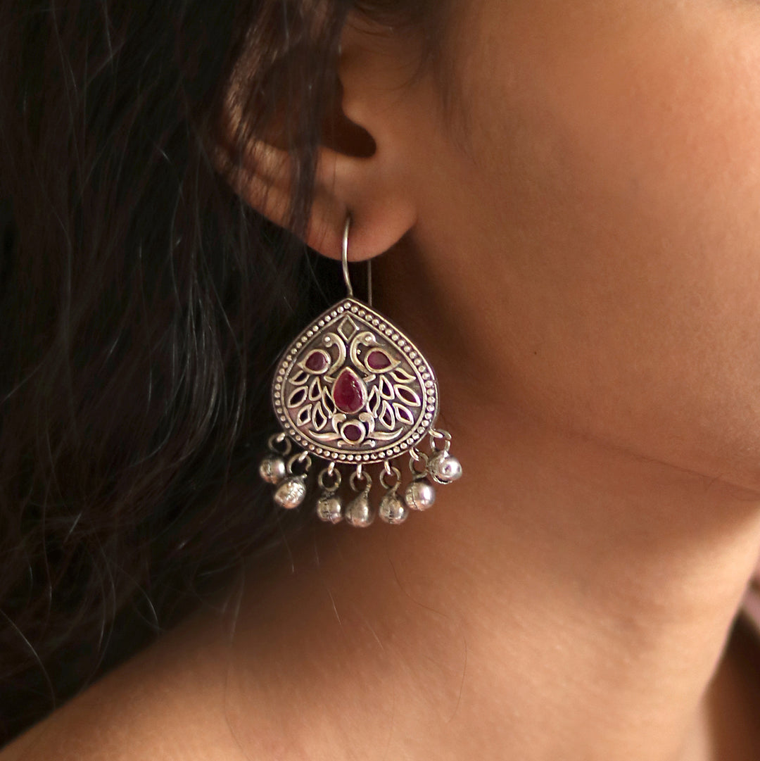 Teejh Vanya Silver Oxidised Red Earrings