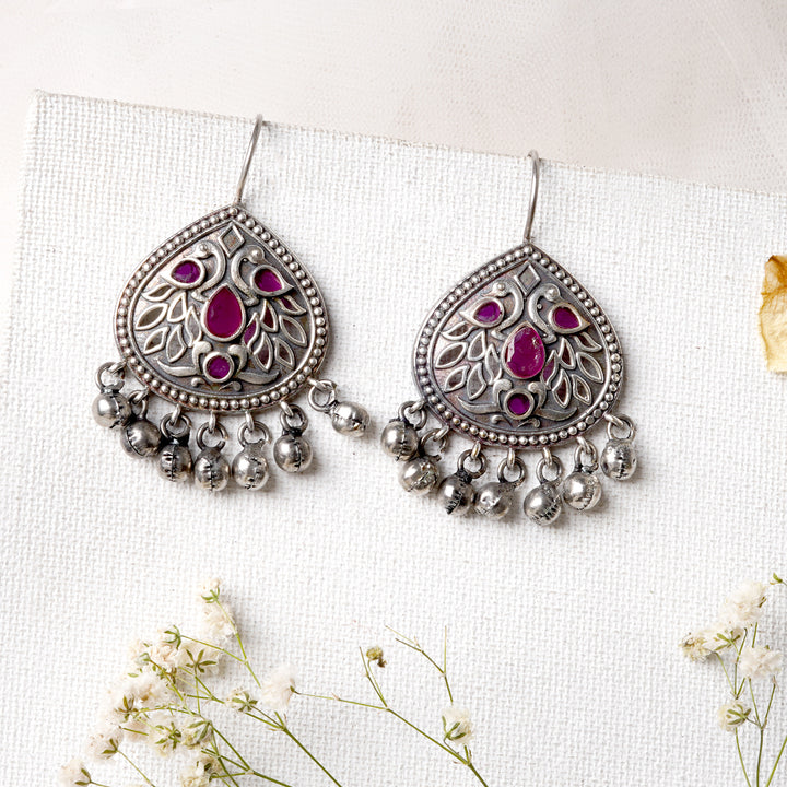 Teejh Vanya Silver Oxidised Red Earrings