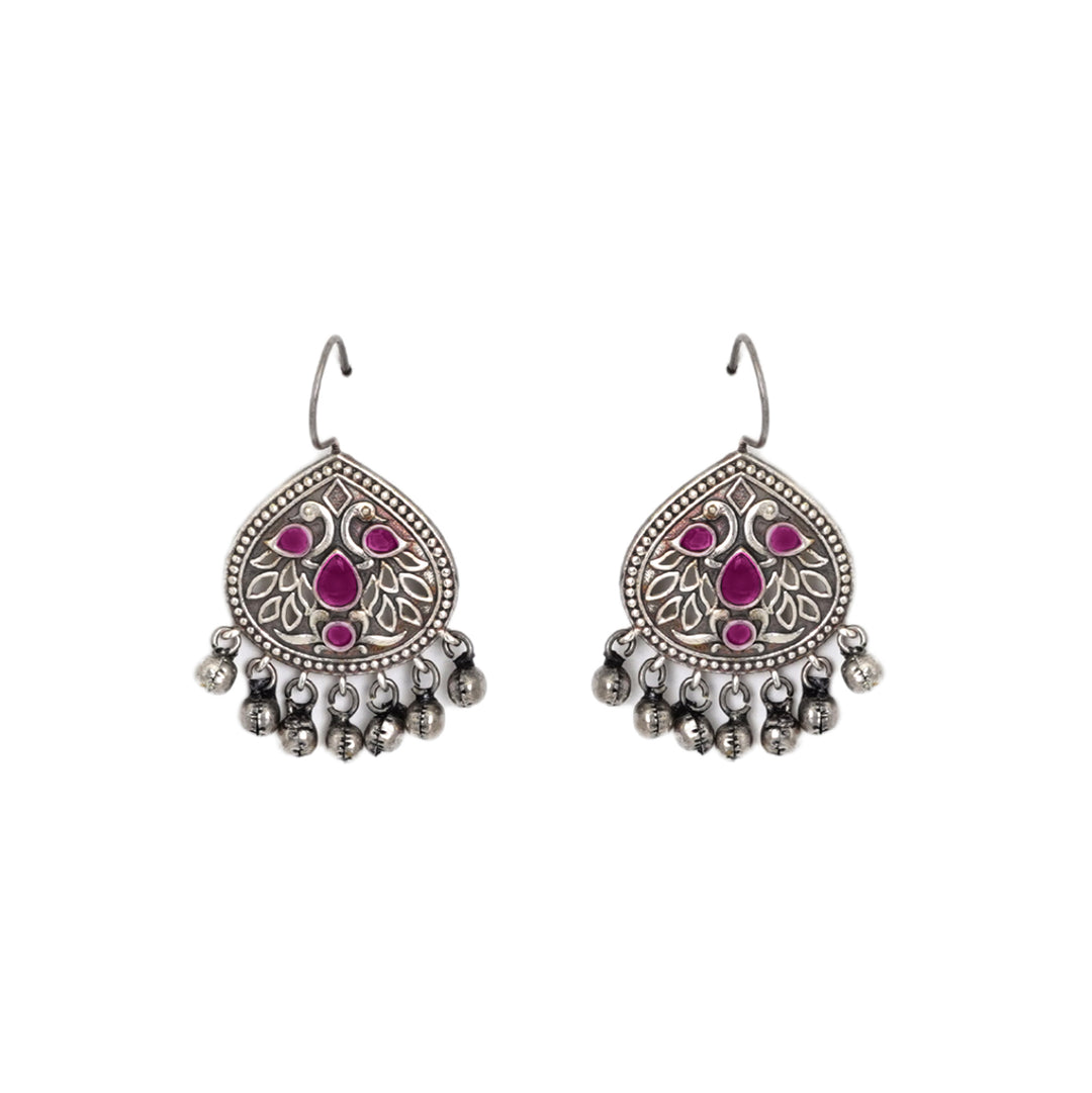 Teejh Vanya Silver Oxidised Red Earrings