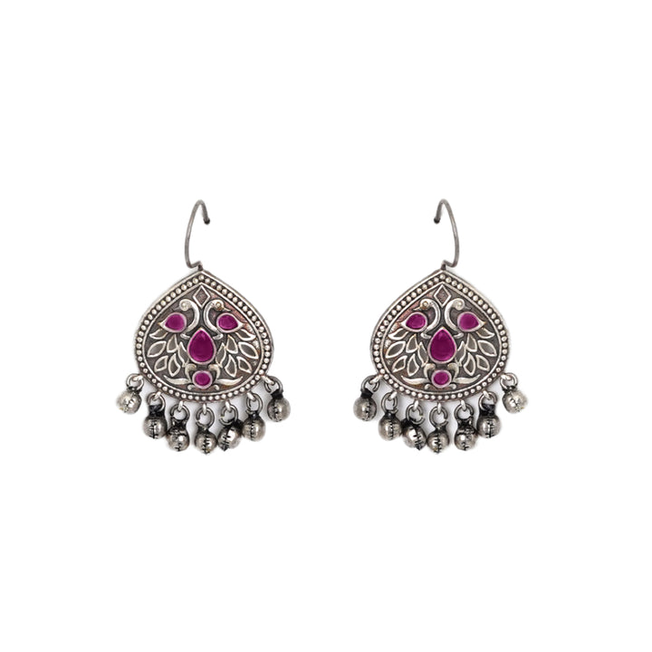 Teejh Vanya Silver Oxidised Red Earrings