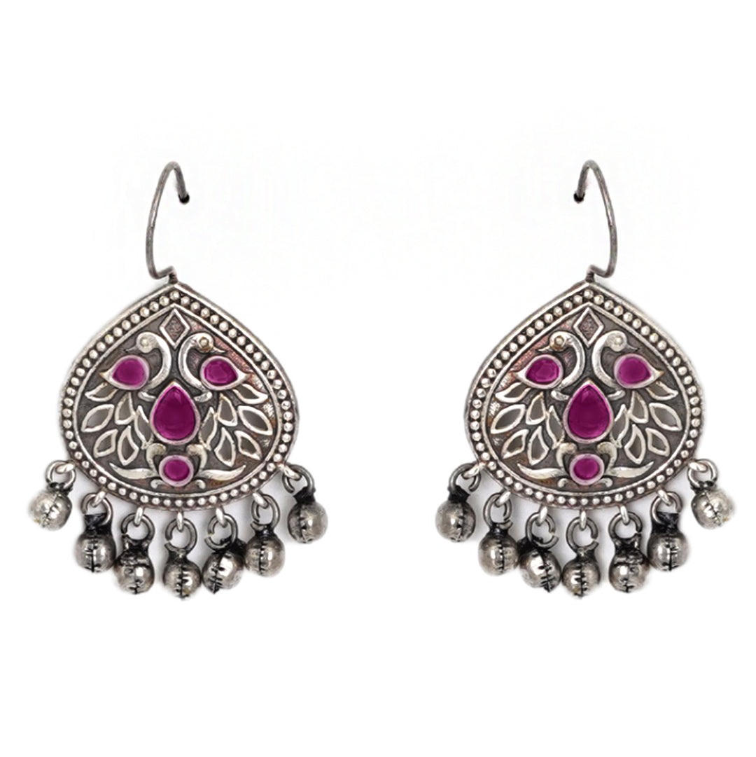 Teejh Vanya Silver Oxidised Red Earrings