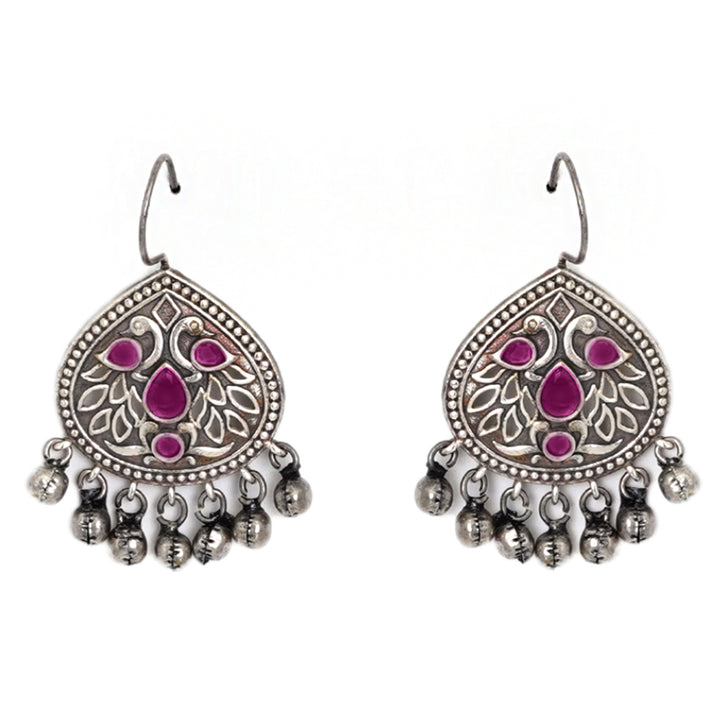 Teejh Vanya Silver Oxidised Red Earrings