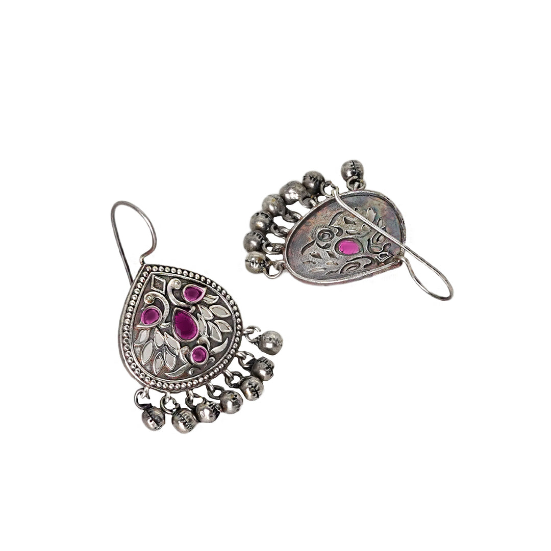 Teejh Vanya Silver Oxidised Red Earrings