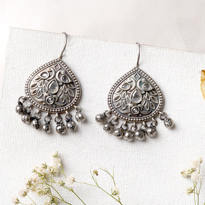 Teejh Vanya Silver Oxidised White Earrings