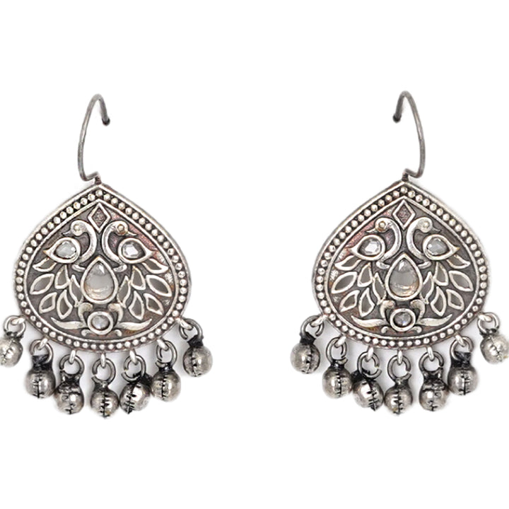 Teejh Vanya Silver Oxidised White Earrings