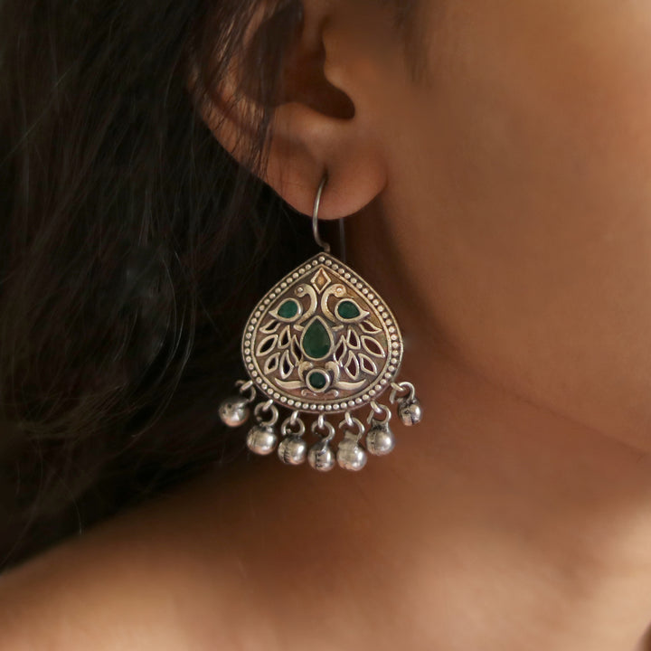 Teejh Vanya Silver Oxidised Green Earrings