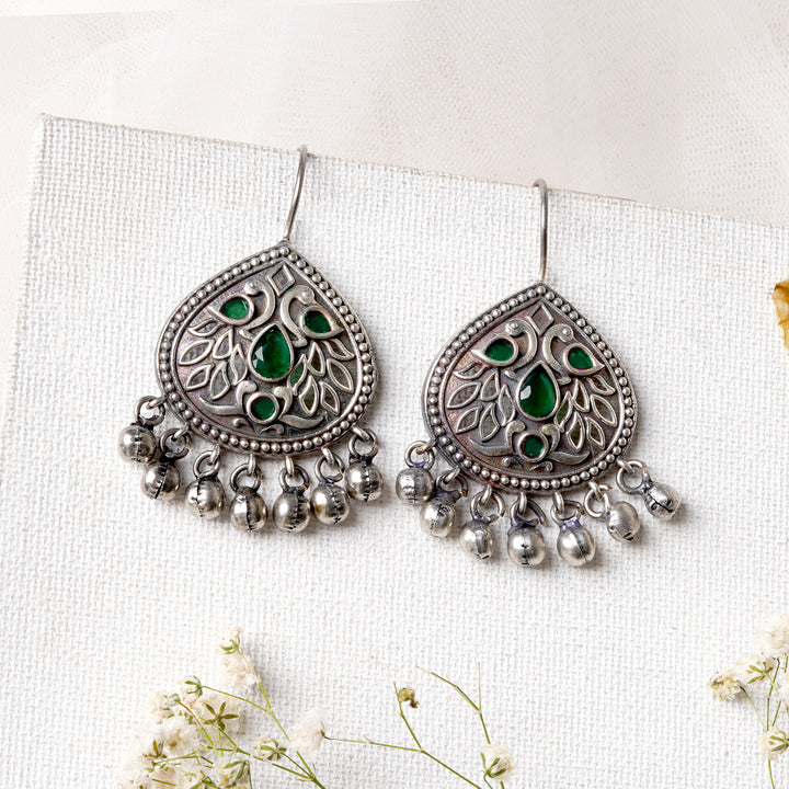 Teejh Vanya Silver Oxidised Green Earrings