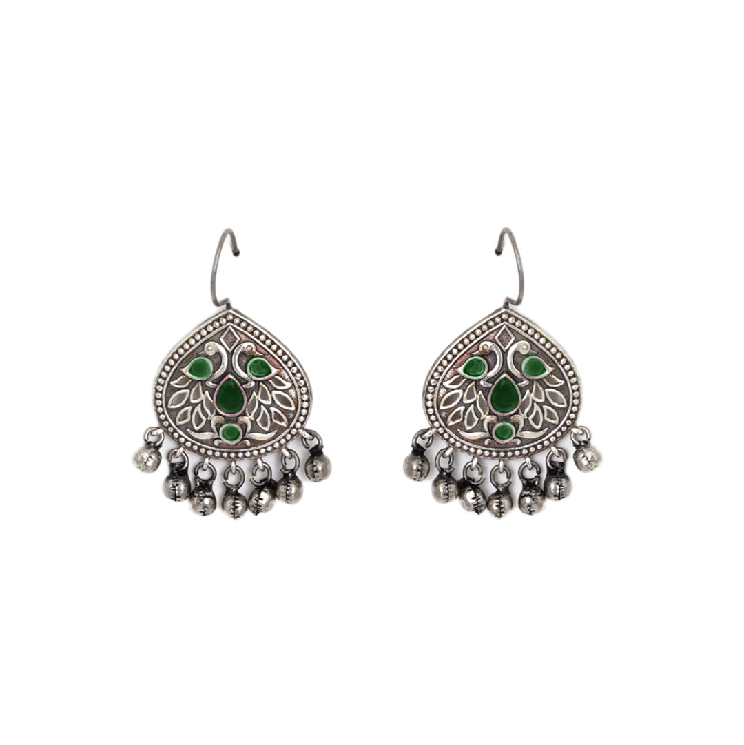 Teejh Vanya Silver Oxidised Green Earrings